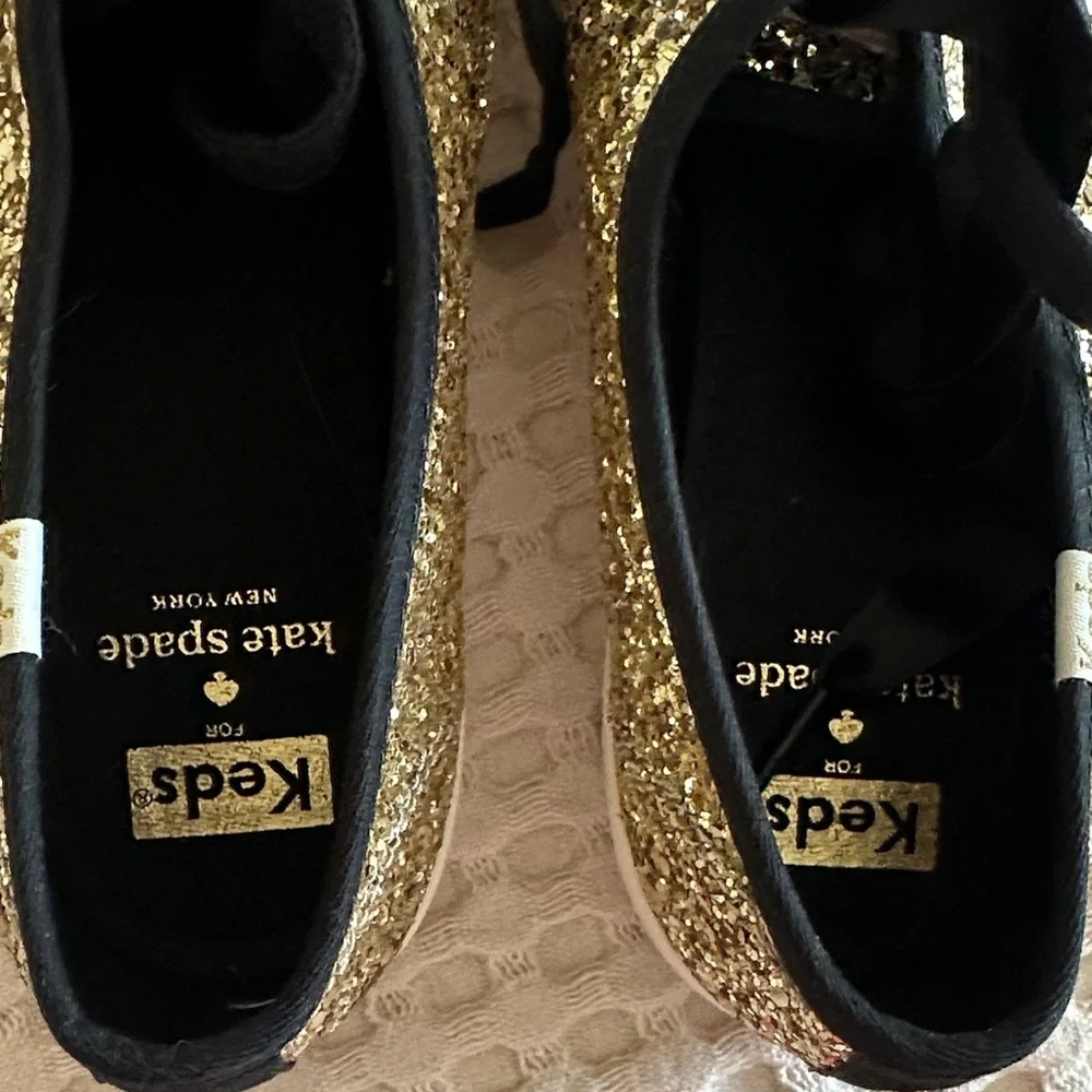 Keds For Kate Spade Gold Glitter Sneakers with Black Laces size 9 New - Picture 8 of 10